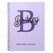 Carnet Monogramme moderne Nom Purple Black Script Office (Devant)
