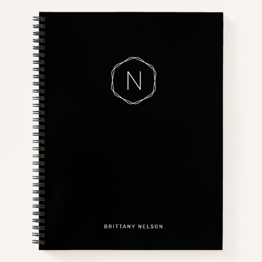 Carnet Monogramme Moderne Octogone Noir Blanc (Devant)