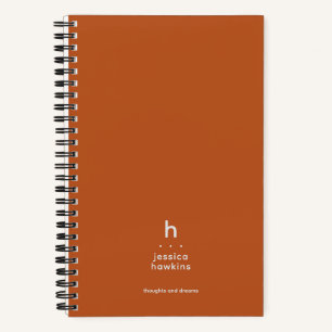 Carnet Monogramme Moderne Orange Citrouille Foncé Tendanc