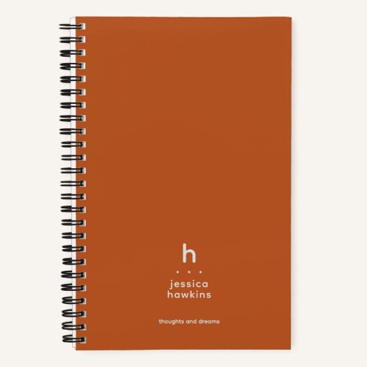 Carnet Monogramme Moderne Orange Citrouille Foncé Tendanc (Recto)