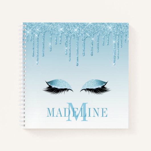 Carnet Monogramme moderne Parties scintillant bleue moder (Devant)