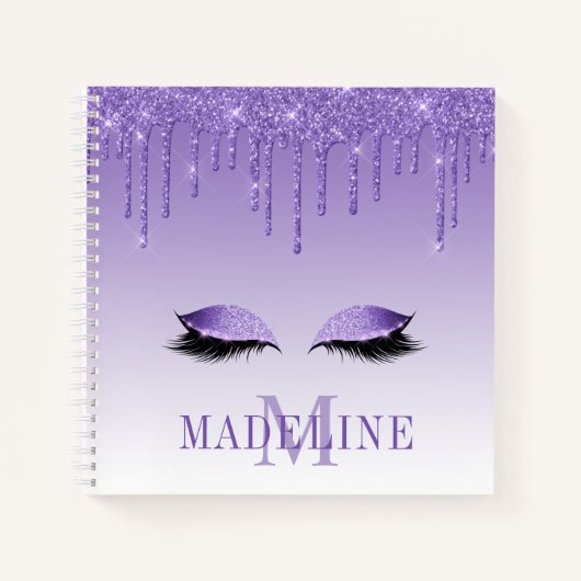 Carnet Monogramme moderne Parties scintillant violet mode (Devant)