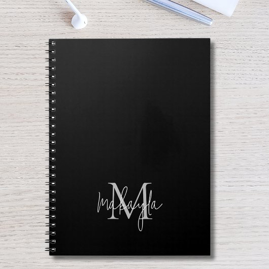 Carnet Monogramme moderne personnalisé Noir