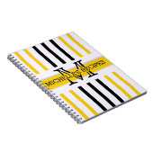 Carnet Monogramme moderne rayé noir et jonquille (Côté Droit)