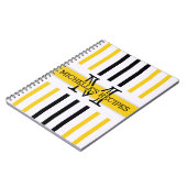Carnet Monogramme moderne rayé noir et jonquille (Côté gauche)