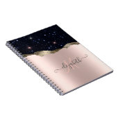 Carnet Monogramme Moderne Rose Gold Pailleté Noir (Côté Droit)