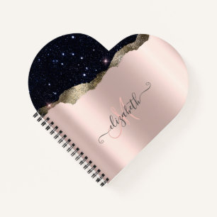 Carnet Monogramme Moderne Rose Gold Pailleté Noir