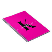 Carnet Monogramme moderne rose noir écriture script (Côté Droit)