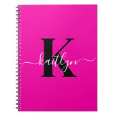Carnet Monogramme moderne rose noir écriture script (Devant)