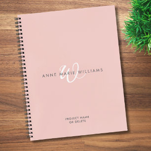 Carnet Monogramme Moderne Rose Pâle Blanc