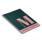 Carnet Monogramme moderne rose pâle, vert foncé personnal (Côté Droit)