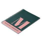 Carnet Monogramme moderne rose pâle, vert foncé personnal (Côté gauche)