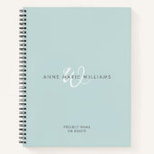 Carnet Monogramme Moderne Script Blanc Sarcelle (Devant)
