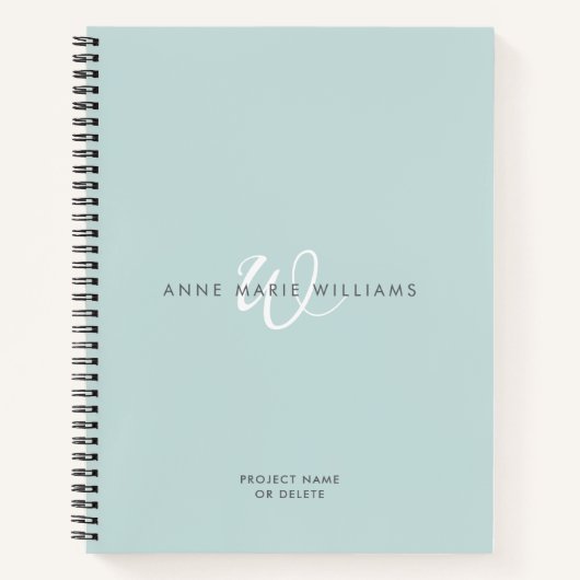 Carnet Monogramme Moderne Script Blanc Sarcelle (Devant)