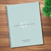Carnet Monogramme Moderne Script Blanc Sarcelle