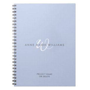 Carnet Monogramme Moderne Script Bleu Blanc