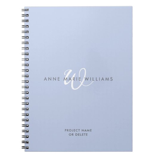 Carnet Monogramme Moderne Script Bleu Blanc (Devant)