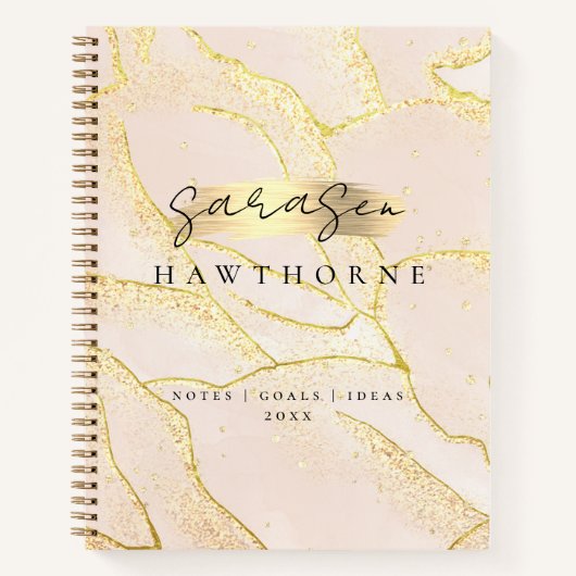 Carnet Monogramme moderne Script Blush Pink Gold Foil (Devant)