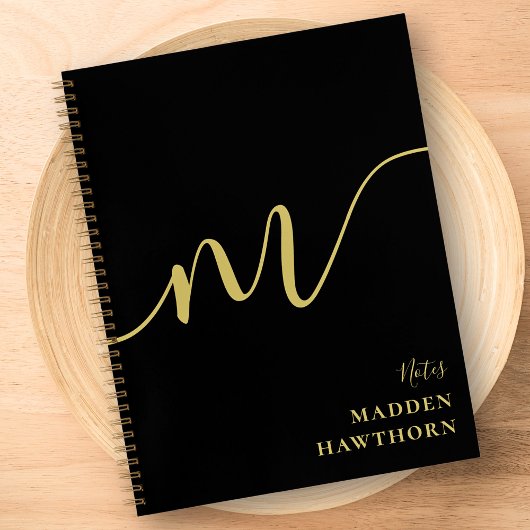 Carnet Monogramme moderne Script Calligraphie Black Gold