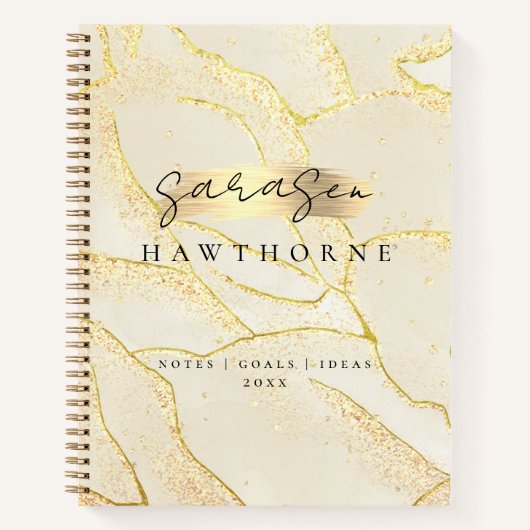 Carnet Monogramme moderne Script Elégant Ivoire Or Huile (Devant)