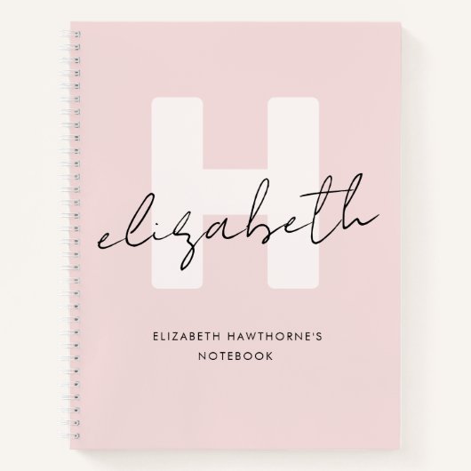 Carnet Monogramme moderne Script Girl Blush rose initial (Devant)