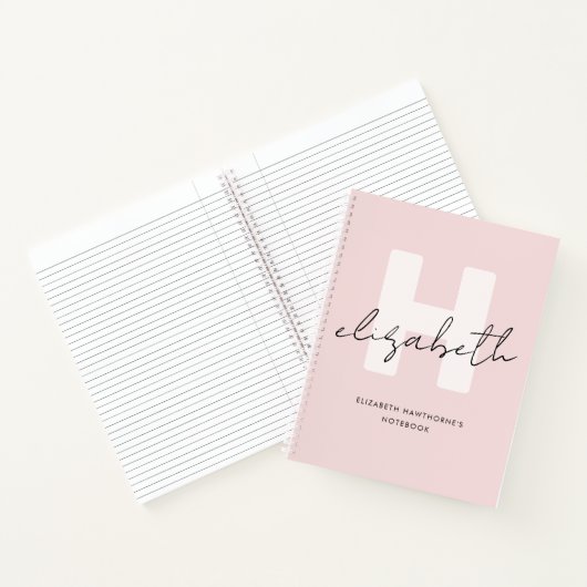 Carnet Monogramme moderne Script Girl Blush rose initial (Intérieur)