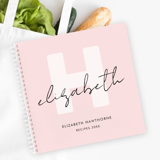 Carnet Monogramme moderne Script Girly Blush Rose Recette