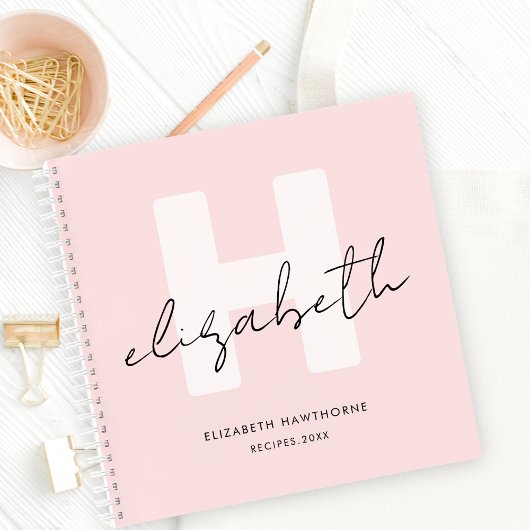 Carnet Monogramme moderne Script Girly Blush Rose Recette