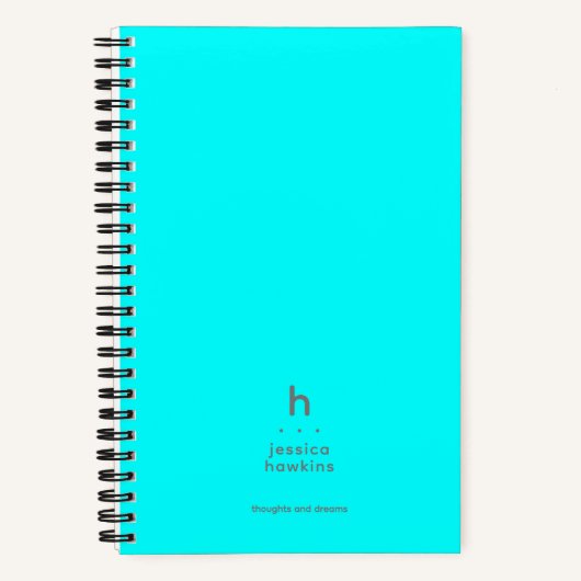 Carnet Monogramme Moderne Tendance Bleu Cyan Néon (Recto)