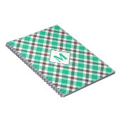 Carnet Monogramme moderne Turquoise Vert Plaid Tartan Mot (Côté Droit)