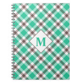 Carnet Monogramme moderne Turquoise Vert Plaid Tartan Mot (Devant)