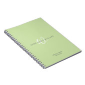 Carnet Monogramme moderne vert clair blanc écriture scrip (Côté Droit)