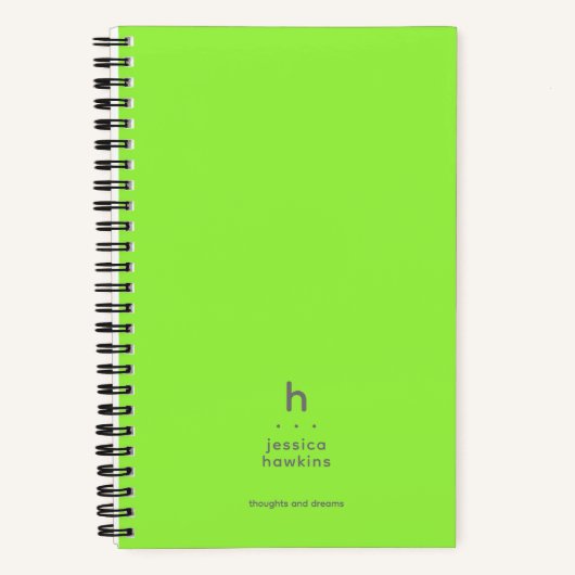 Carnet Monogramme Moderne Vert Néon Tendance (Recto)