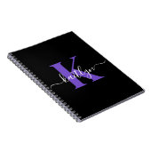 Carnet Monogramme Moderne Violet Noir Script (Côté Droit)
