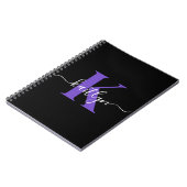 Carnet Monogramme Moderne Violet Noir Script (Côté gauche)