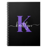 Carnet Monogramme Moderne Violet Noir Script (Devant)