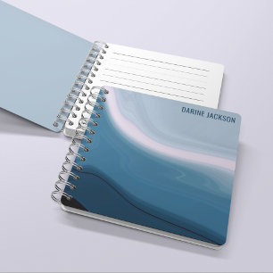 Carnet Monogramme moderne Wavy Ocean Blue Watercolor