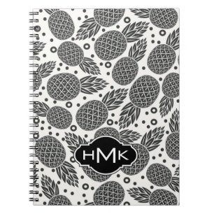 Carnet Monogramme monochrome des ananas  