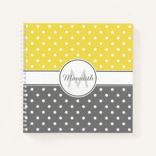 Carnet Monogramme Motif à points de Polka gris jaune mode