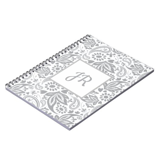 Carnet Monogramme Motif blanc gris chic (Côté gauche)