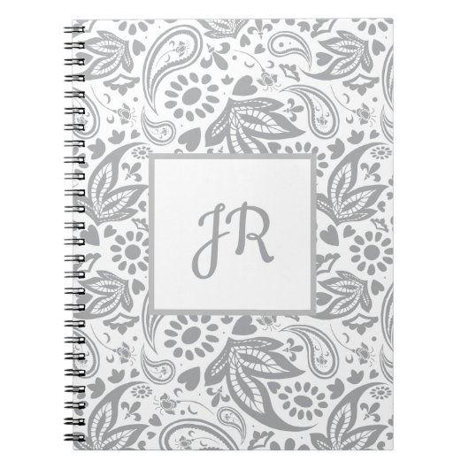 Carnet Monogramme Motif blanc gris chic (Devant)