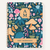 Carnet Monogramme Motif de champignon bleu rose (Devant)