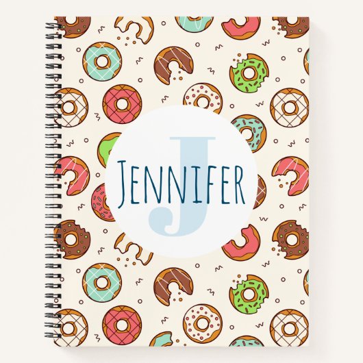 Carnet Monogramme Motif de Donut coloré de style rétro (Devant)