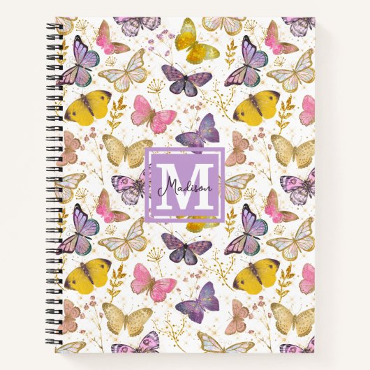 Carnet Monogramme Motif de papillons Whimsical colorés (Devant)