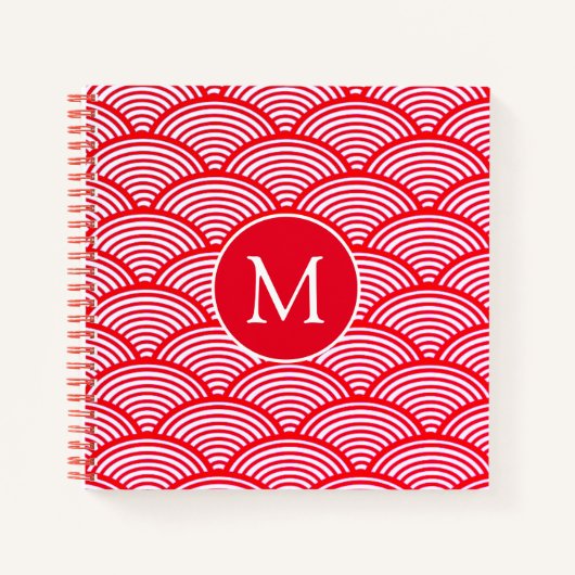 Carnet Monogramme Motif de pétoncle rouge et blanc (Devant)