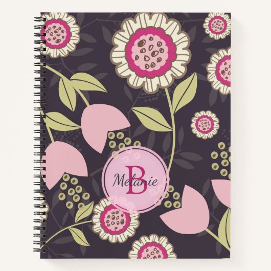 Carnet Monogramme Motif de tulipe rose (Devant)