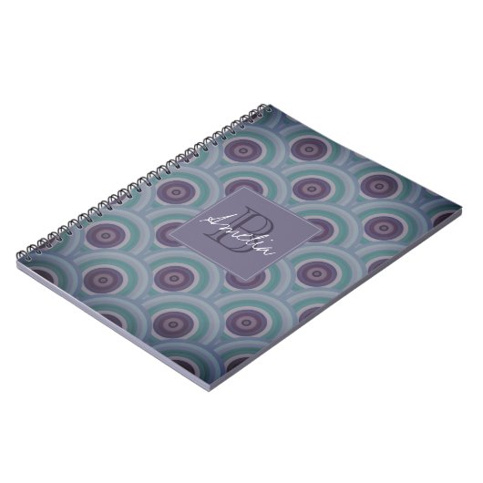 Carnet Monogramme Motif des cercles rétro violet et vert (Côté gauche)
