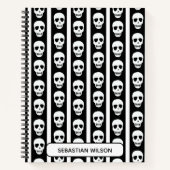 Carnet Monogramme Motif du crâne d'Halloween noir et blan (Devant)