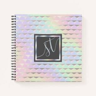 Carnet Monogramme Motif holographique Iridescente Faux