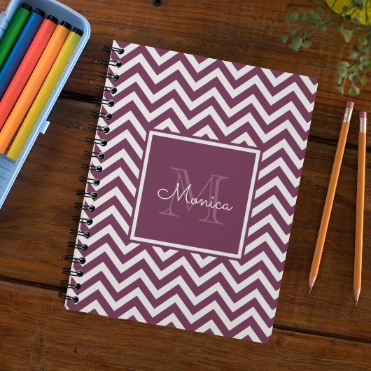 Carnet Monogramme Motif moderne Plum Chevron